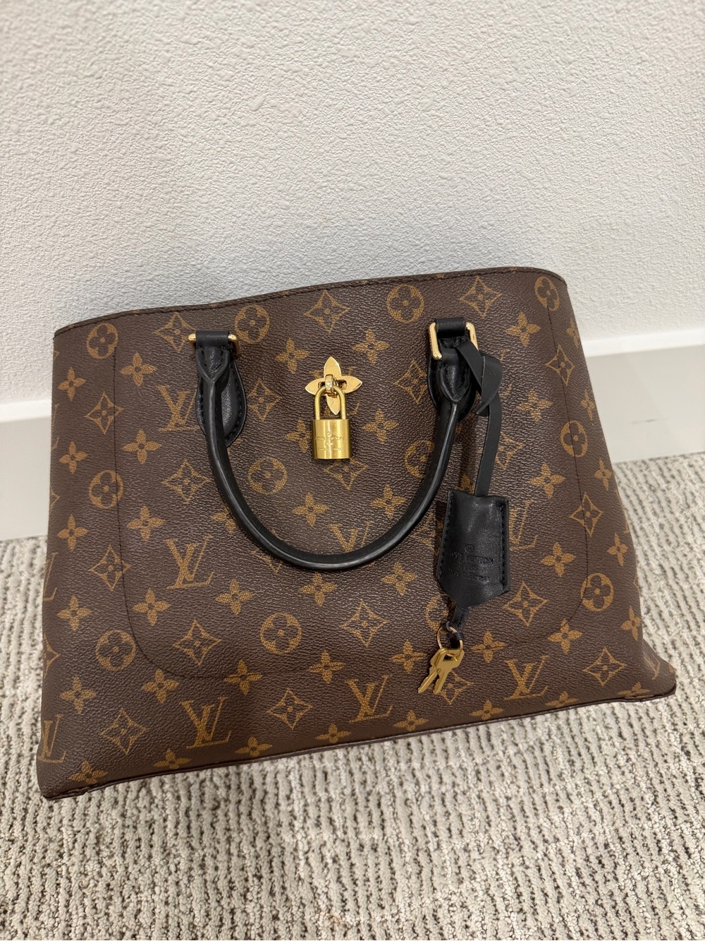 Louis Vuitton Monogram Canvas Tote with Black Handles and Gold Hardware